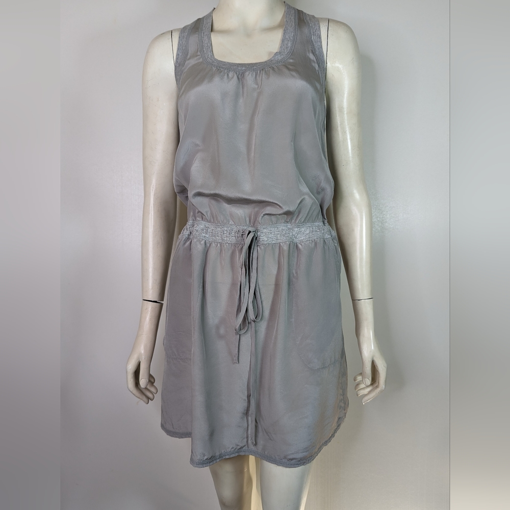 B44 Dressed Gray Silk Dress L Summer Pockets Sleeveless